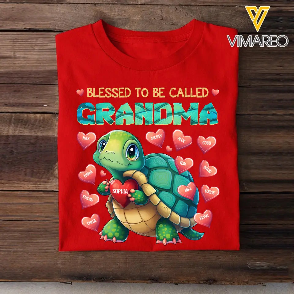 Personalized Blessed To Be Called Grandma Turtles Hearts with Kid Names T-shirt Printed PNHQ0407