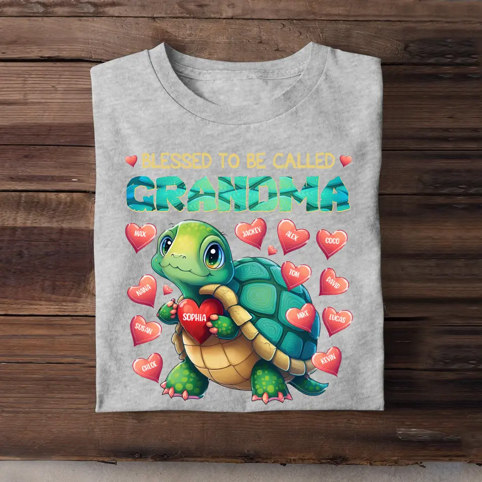 Personalized Blessed To Be Called Grandma Turtles Hearts with Kid Names T-shirt Printed PNHQ0407