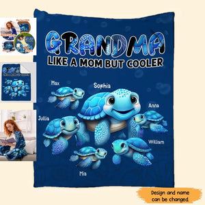 Personalized Grandma Like A Mom But Cooler Turtles with Kid Names Quilt Blanket Printed HTHHN0507