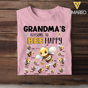 Personalized Grandma's Reasons To Bee Happy Nana Mom Auntie Custom Kids Name Tshirt