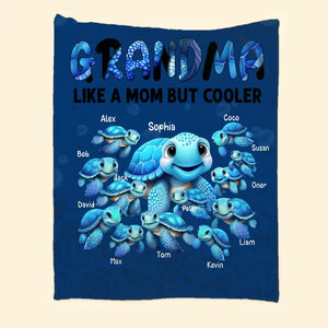 Personalized Grandma Like A Mom But Cooler Turtles with Kid Names Quilt Blanket Printed HTHHN0507