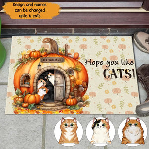 Personalized Fall Season Pumpkin Hope You Like Cats Cat Lovers Gift Doormat Printed MTKVH1707