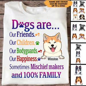 Personalized Dogs Are Our Friends Our Children Our Bodyguards Our Happiness Sometimes Mischief Makers and 100% Family T-shirt Printed MTHKVH2107