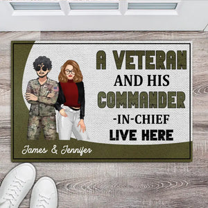 Personalized US Veteran And His Commander In Chief Live Here Doormat Printed 23JUL-PTN25