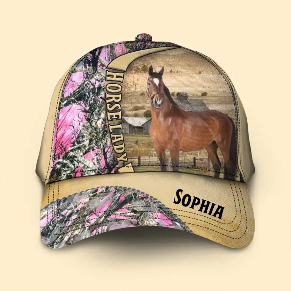 Personalized Horse Lady Horse Lover Pink Camo Cap Printed QTVD202363