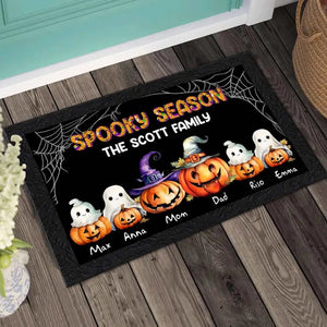 Personalized Pumpkin Halloween Spooky Season Ghosts with Kid Names Doormat Printed HTHHN2023102