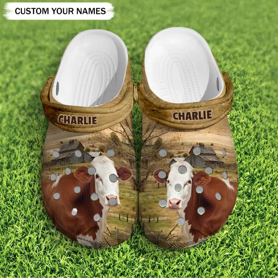 Personalized Hereford Cattle Lovers & Name Clogs Slipper Shoes Printed QTPD202395