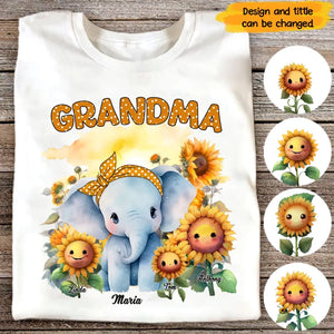 Personalized Grandma Elephant Sunflowers with Kid Names T-shirt Printed MTHN23172