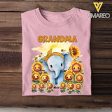 Personalized Grandma Elephant Sunflowers with Kid Names T-shirt Printed MTHN23172
