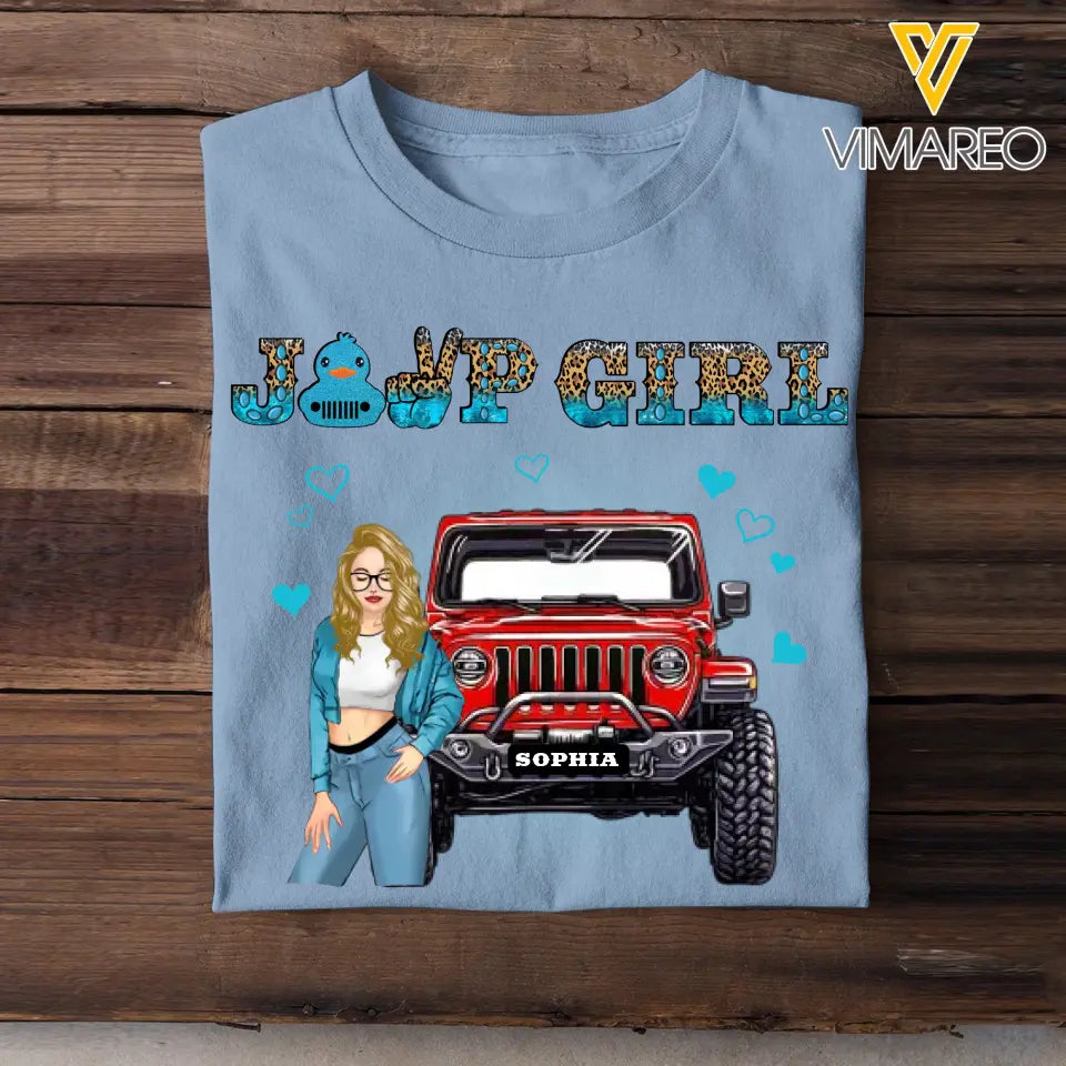 Personalized Jeep Girl Art Leopard Watercolor T-shirt Printed HN347