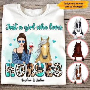 Personalized Just A Girl Who Loves Horses Western Leopard Glitter Art Horse Lovers Tshirt KVH395
