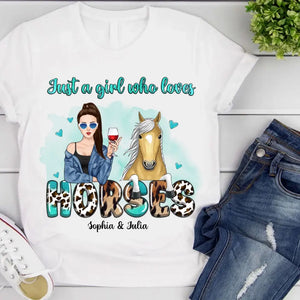 Personalized Just A Girl Who Loves Horses Western Leopard Glitter Art Horse Lovers Tshirt KVH395