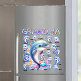 Personalized Grandma Dolphin with Kid Names Fridge Decal Printed PN23340