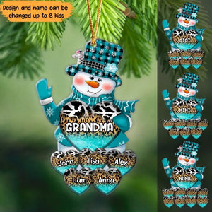 Personalized Grandma Snowman Hearts with Kid Names Acrylic Ornament Printed VQ23589