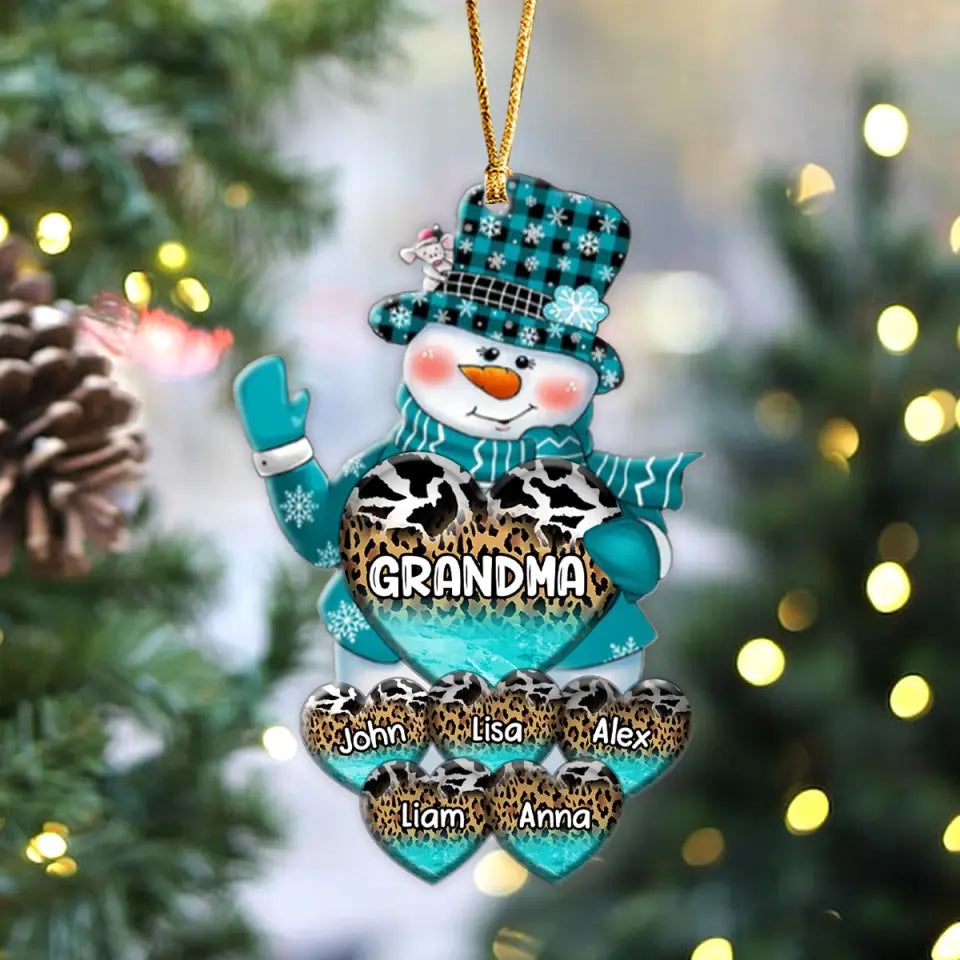 Personalized Grandma Snowman Hearts with Kid Names Acrylic Ornament Printed VQ23589