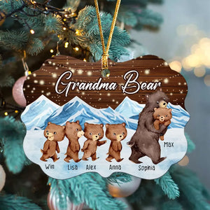 Personalized Grandma Bear & Kid Names Wooden Or Acrylic Ornament Printed HN23603