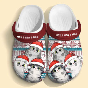 Personalized Xmas Cat Couple Cat Lovers Gift Christmas Gift Clogs Slipper Shoes Printed HN23618