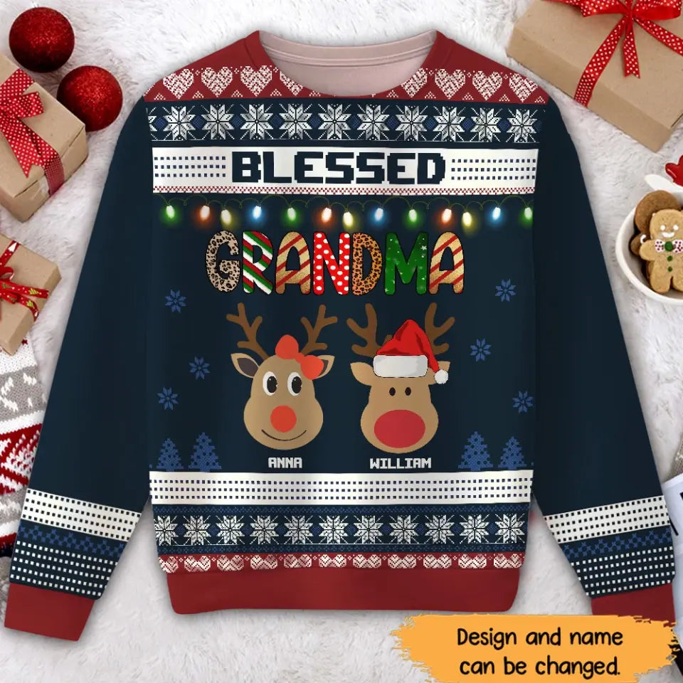 Personalized Blessed Grandma Ugly Sweater Printed HTHHN23644