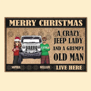 Personalized Merry Christmas A Crazy Jeep Lady And A Grumpy Old Man Live Here Couple Doormat HN23631