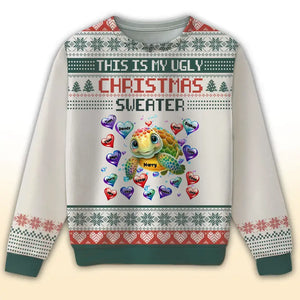 Personalized This Is My Ugly Christmas Sweater Turtles & Kid Names Ugly Sweater Printed QTHN23679