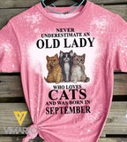 Love Cats and Was Born In September Bleached Tshirt Printed SEP-NL17