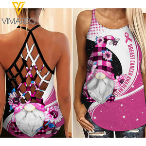 Fight Like A Girl - Breast cancer awareness Criss-Cross Open Back Camisole Tank Top Legging OCT-HQ06
