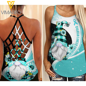 Fight Like A Girl - Ovarian Cancer Awareness Criss-Cross Open Back Camisole Tank Top Legging OCT-HQ06