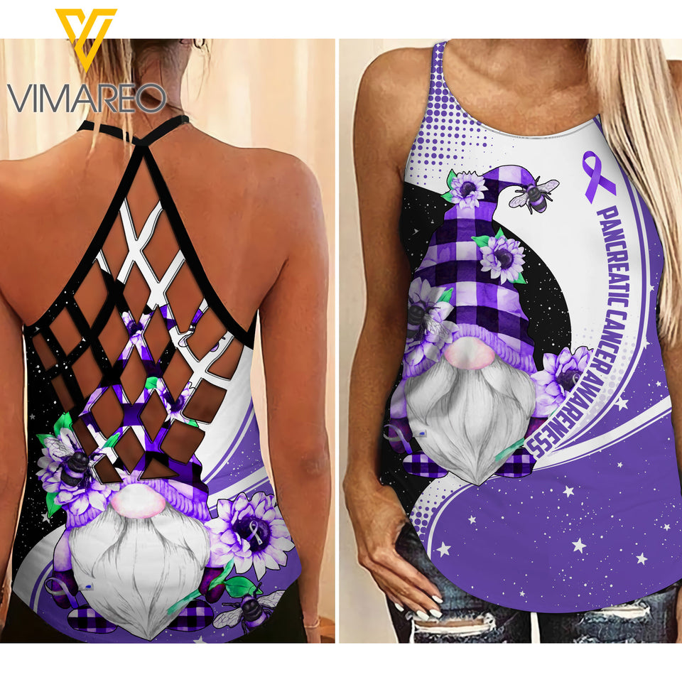 Fight Like A Girl - Pancreatic Cancer Day Criss-Cross Open Back Camisole Tank Top Legging OCT-HQ06