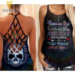 Tequila Wine Criss-Cross Open Back Camisole Tank Top MAR-HQ14