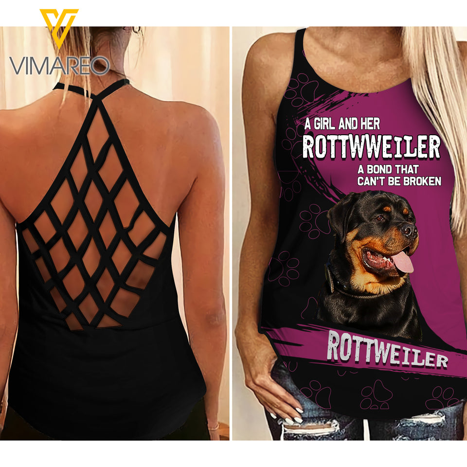 Rottweiler Dog Criss-Cross Open Back Camisole Tank Top APR-LN27