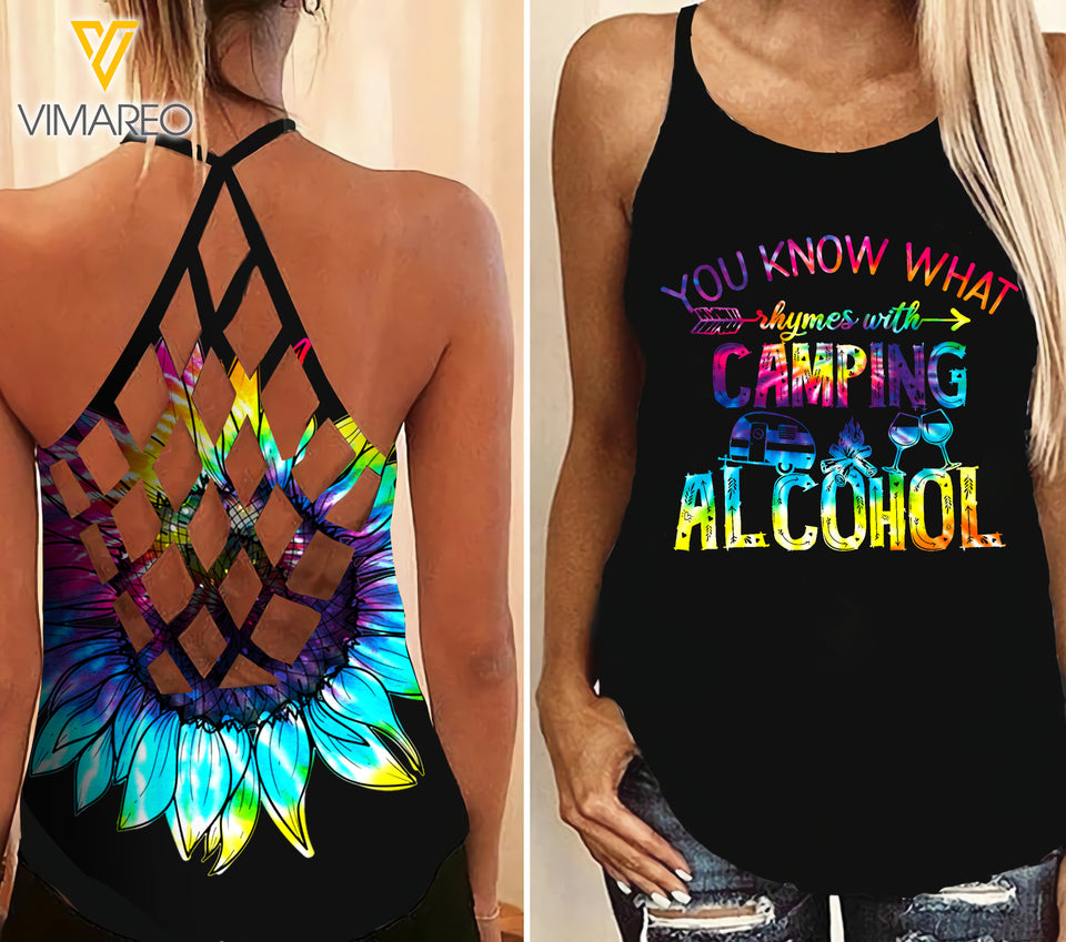 CAMPING ALCOHOL Criss-Cross Open Back Camisole Tank Top Legging TMT