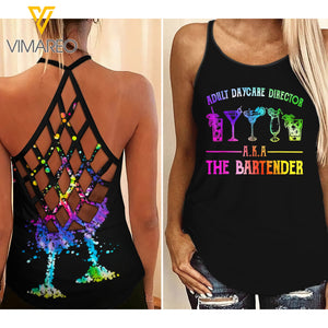 Bartender the Adult Daycare Director Criss-Cross Open Back Camisole Tank Top