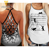 CATS, MUSIC AND SUNFLOWERS Criss-Cross Open Back Camisole Tank Top