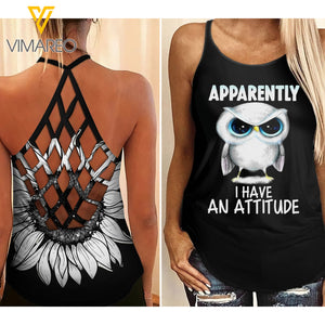 Owl with An Attitude Criss-Cross Open Back Camisole Tank Top