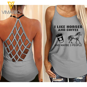 Horses, Coffee and Three People Criss-Cross Open Back Camisole Tank Top