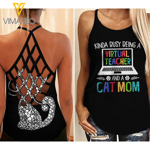 Virtual Teacher and Cat Mom Criss-Cross Open Back Camisole Tank Top 3 style