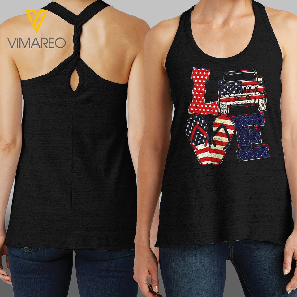 Jeep and Flip Flop American Girl LADIES COMICS TWISTED BACK TANK