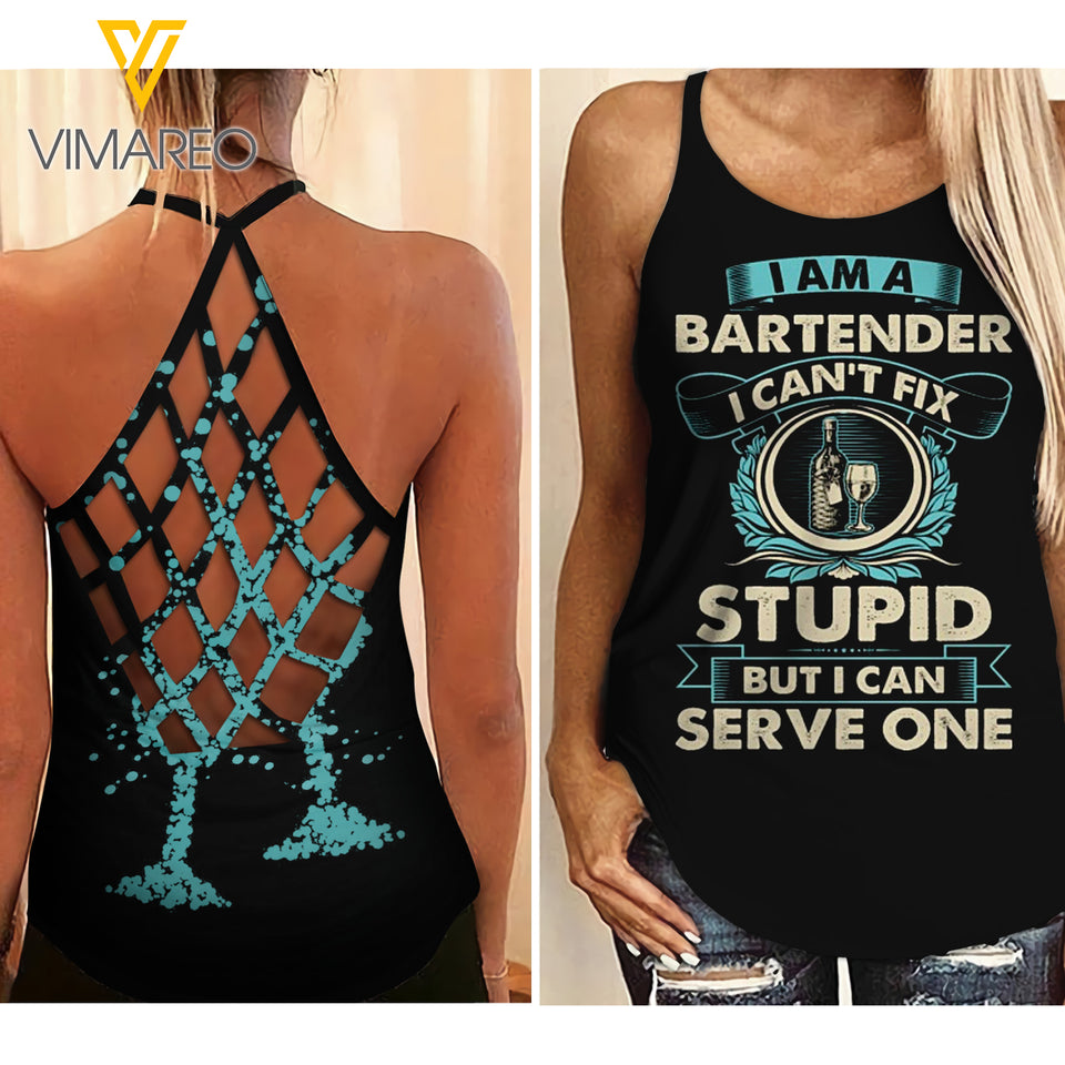 Can't Fix The Stupid But Can Serve One Criss-Cross Open Back Camisole Tank Top