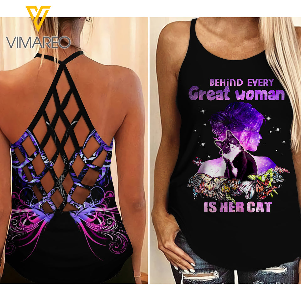 Behind Every Great Woman  Criss-Cross Open Back Camisole Tank Top