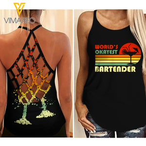 The Okayest Bartender  Criss-Cross Open Back Camisole Tank Top