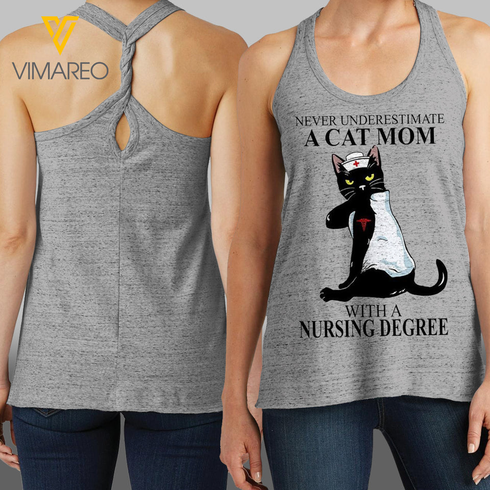 Cat Mom With Nursing Degree Ladies Cosmic Twisted Back Tank