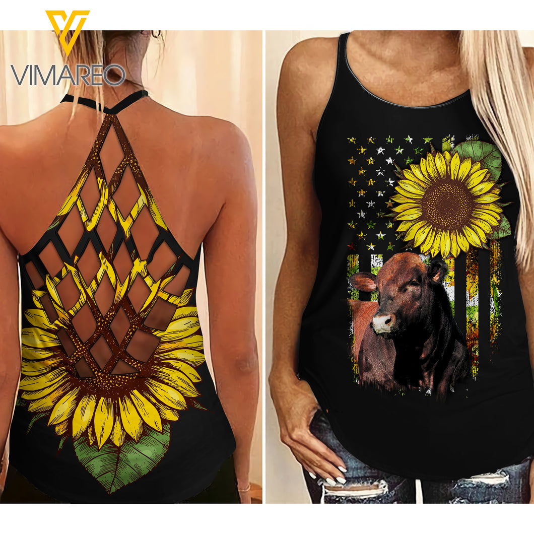 BEEFMASTER CATTLE CRISS-CROSS OPEN BACK CAMISOLE TANK TOP