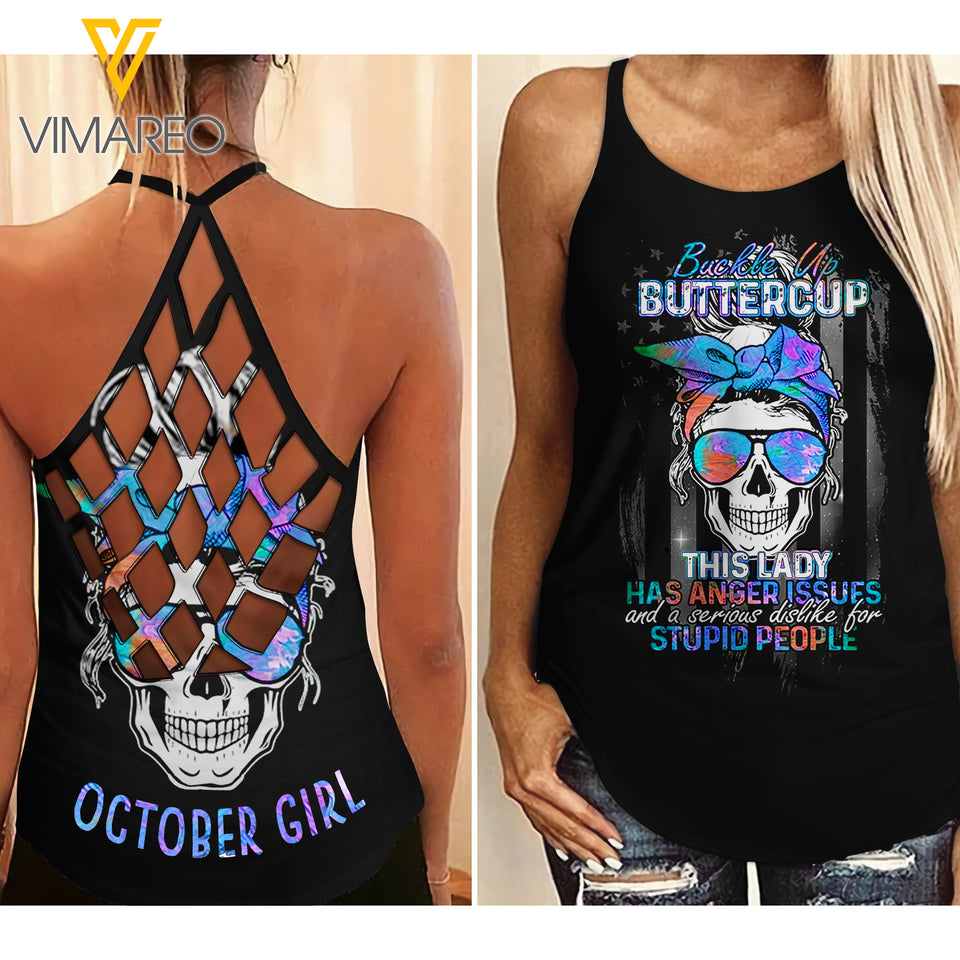 October Girl Buckle up Buttercup Criss-Cross Open Back Camisole Tank Top