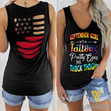 September Girl With Tattoos Stars & Stripes Back Tank Top YYQQ