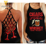CIGARS AND WHISKEY Criss-Cross Open Back Camisole Tank Top YYTT