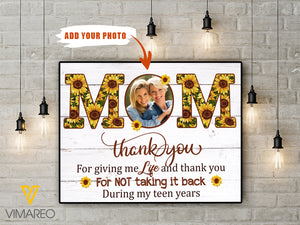 THANK YOU MOM FOR EVERYTHING - PERSONALIZED CANVAS
