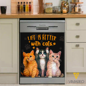 LIFE IS BETTER WITH CATS Kitchen Dishwasher Cover
