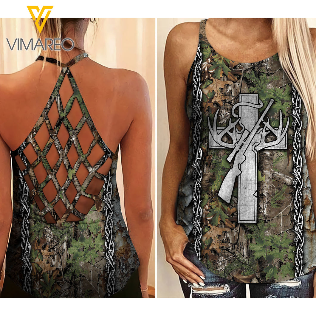 Hunting girl Criss-Cross Open Back Camisole Tank Top 0204NGBVQ