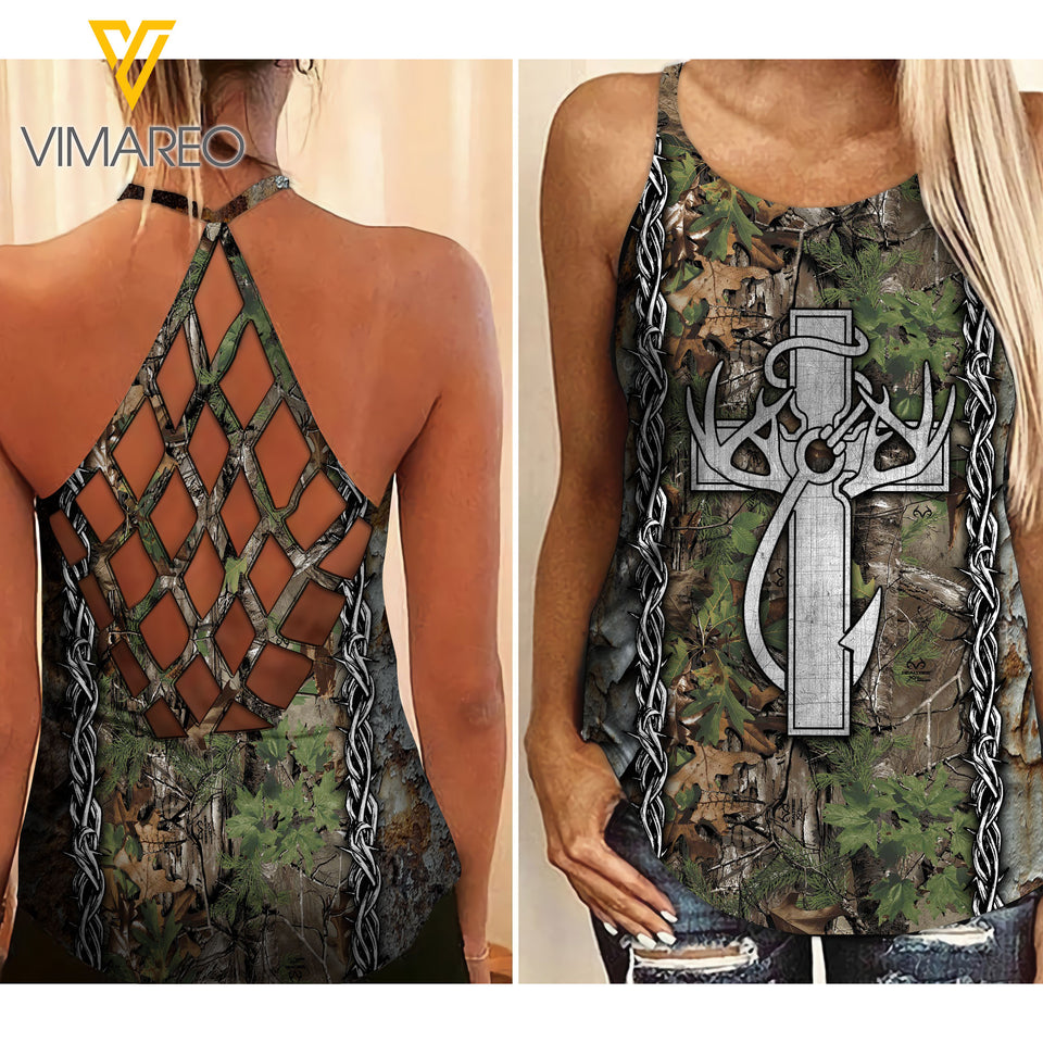 Hunting girl Criss-Cross Open Back Camisole Tank Top 0204NGBVQ