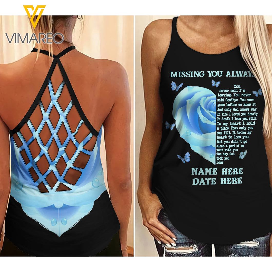 CUSTOMIZED Missing you Criss-Cross Open Back Camisole Tank Top 0204NGBN